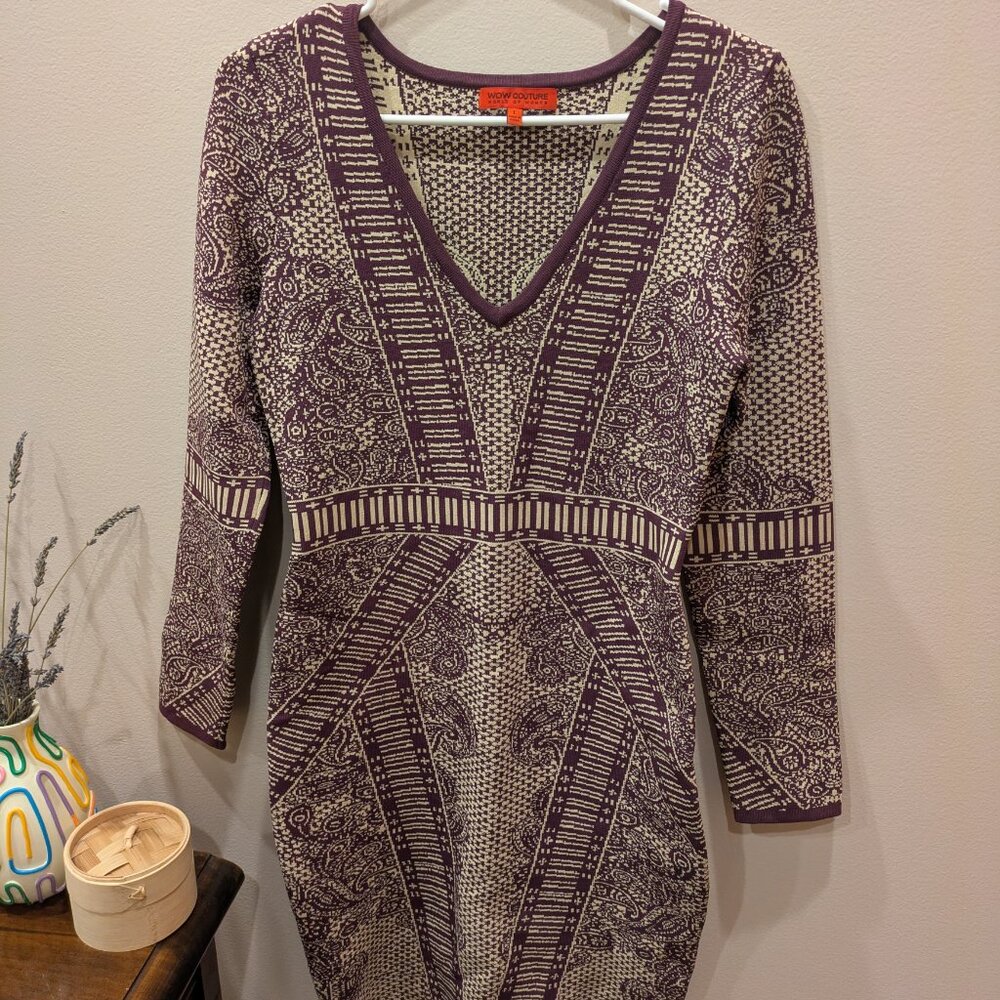 Wow Couture purple knit patterned dress